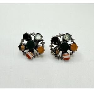 Antique Style Scottish Agate Pebble Jewelry Sterling Silver Earrings Victorian